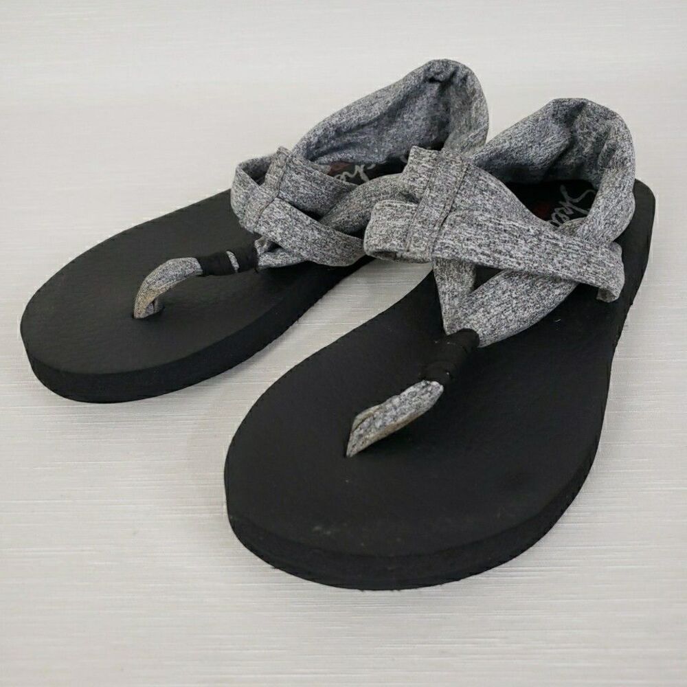 Skechers Yoga Foam Sandals Women 7 Grey Black Slingback Thong Summer Footwear - Picture 2 of 16